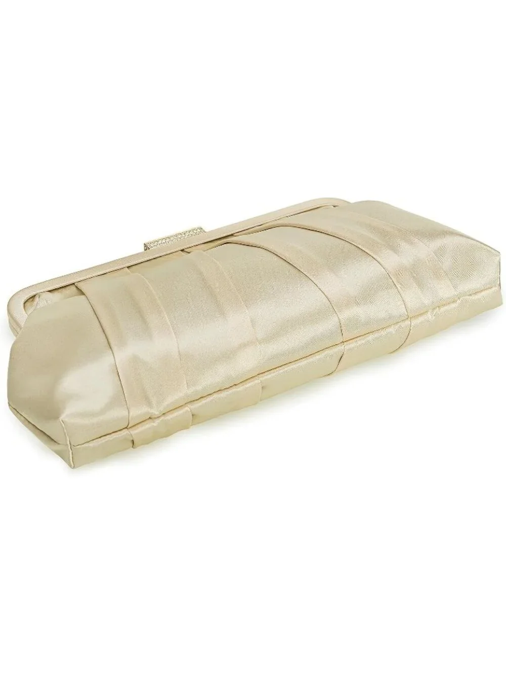 Womens Light Gold Classic Pleated Satin Clutch Purse Diamante Formal Evening Bag